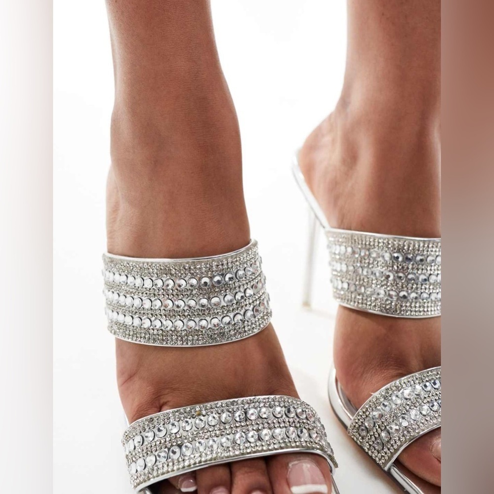 Azalea Wang Yonah embellished heeled sandals in silver